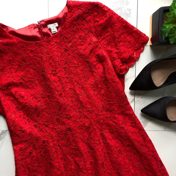 j crew red lace dress